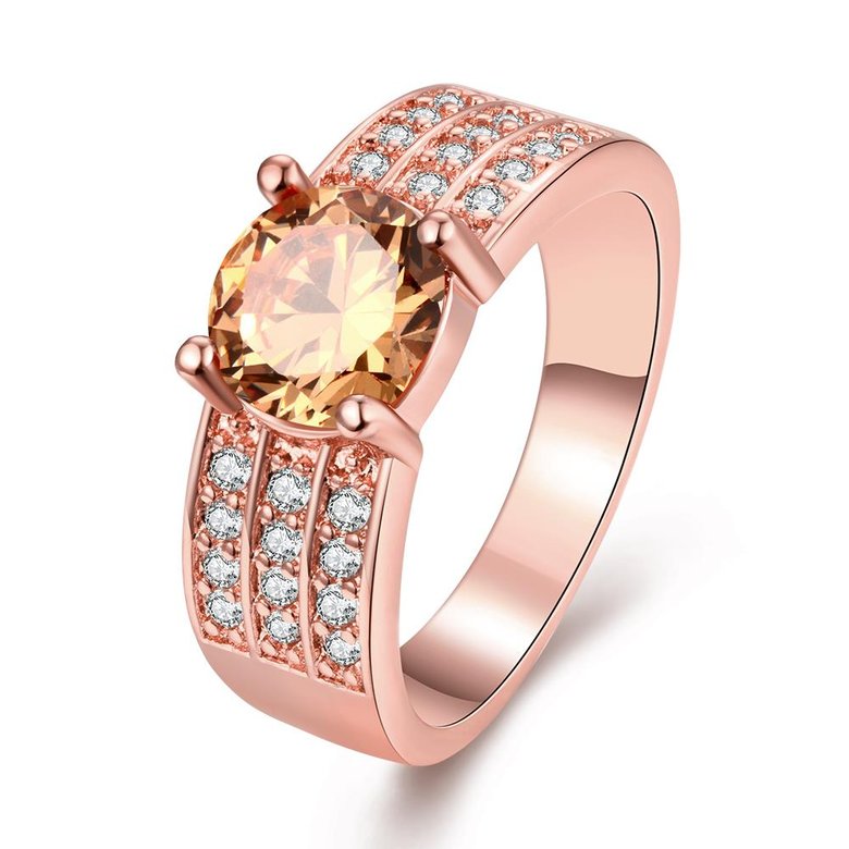 Wholesale Romantic Rose Gold Round champagne CZ Ring For Women Crystal Stone Engagement Ring  TGCZR045