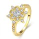 Wholesale Romantic 24K Gold Plated White CZ Ring Luxury Crystal Flower Rings For Women Wedding Engagement jewelry TGCZR147