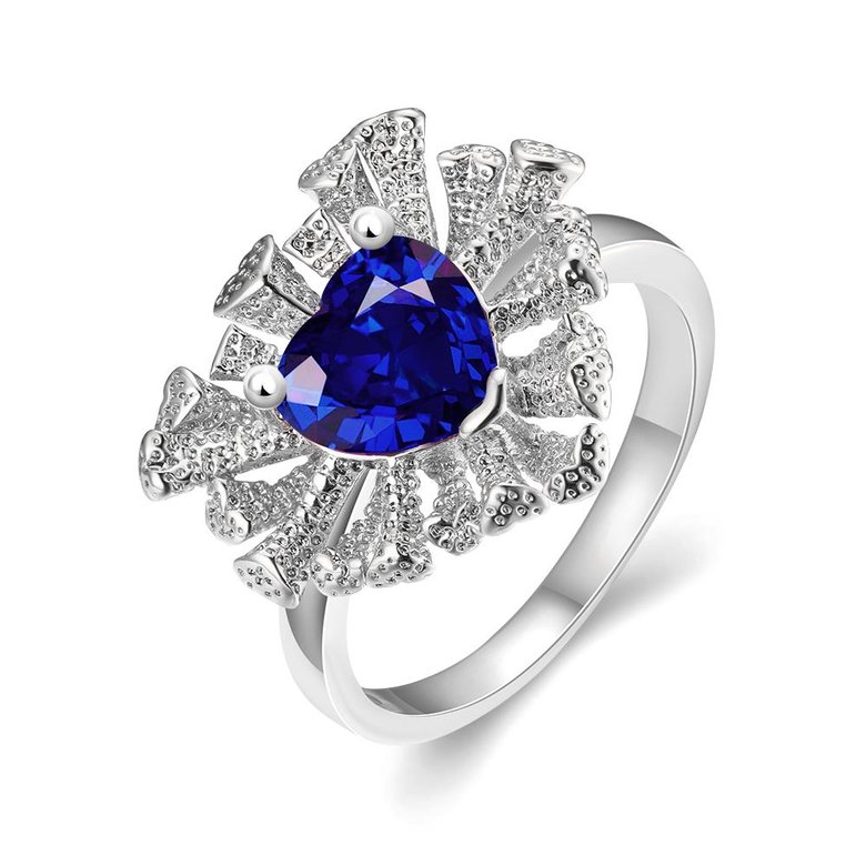 Wholesale Fashion Classic platinum Heart shape Ring Big blue CZ Stone Exaggeration Party Rings wedding Jewelry TGCZR155