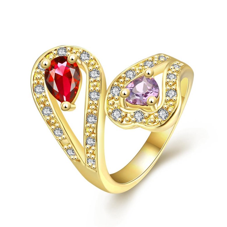 Wholesale Fashion Classic 24K Gold Heart shape Ring Big Red purple CZ Stone Exaggeration Party Rings Jewelry TGCZR167