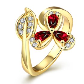 Wholesale Korean Fashion 24k gold plated Crystal zircon Ring Gold Color Flower Shape Elegant Vintage Rings For Women wedding party Jewelry TGCZR169