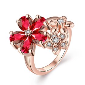 Wholesale Korean Fashion rose gold Crystal zircon Ring big red Flower Shape Elegant Vintage Rings For Women wedding party Jewelry TGCZR184