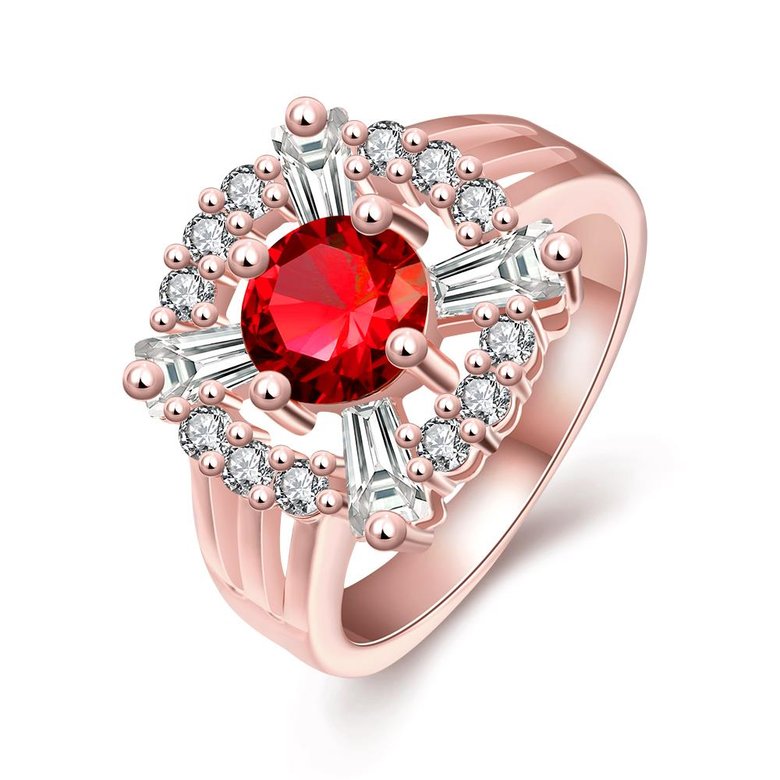 Wholesale Romantic rose gold Court style Ruby Luxurious red Classic Engagement Ring wedding party Ring For Women TGCZR190