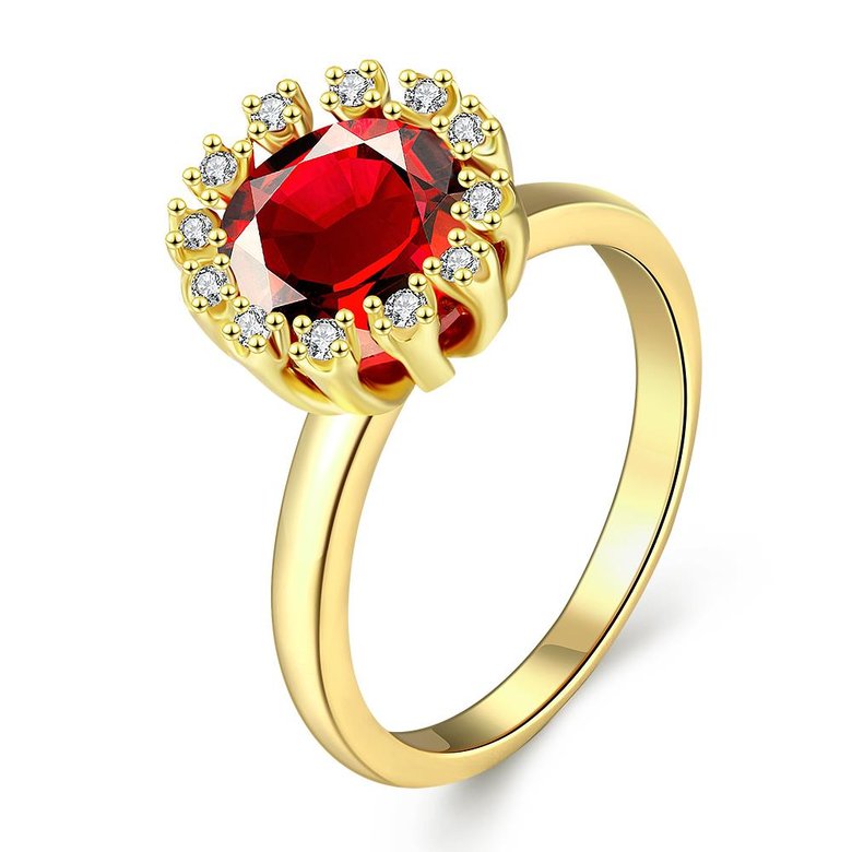 Wholesale Fashion jewelry from China Trendy red flower AAA+ Cubic zircon Ring  For Women Romantic Style 24 k Gold color Hot jewelry TGCZR223