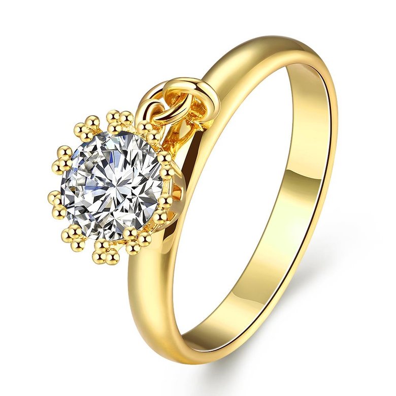 Wholesale Fashion jewelry from China Trendy white flower AAA+ Cubic zircon Ring  For Women Romantic Style 24 k Gold color Hot jewelry TGCZR241