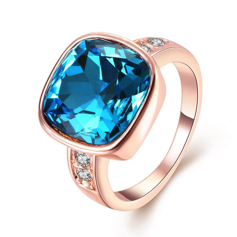 Wholesale Fashion hot selling Bohemia Rose Gold Geometric Blue Czech  Cubic Zirconia Women Rings Luxury Party jewelry Best Mother's Gift TGCZR028