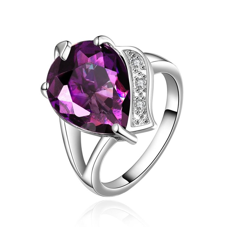 Wholesale Classic Platinum rings Luxury Wedding Anniversary Ring with Pear Shape Huge purple CZ Setting Fashion Engagement party jewelry  TGCZR117