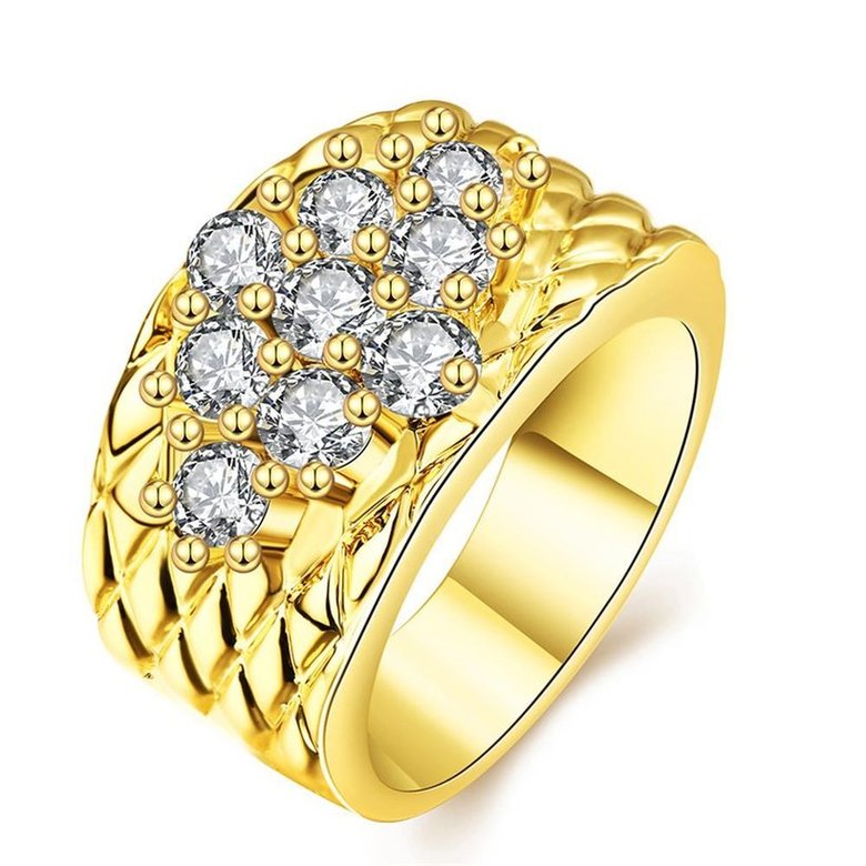 Wholesale Romantic 24K Gold Geometric White CZ Ring Luxury Full Diamond Fine Jewelry Wedding Anniversary Party for Girlfriend&Wife Gift TGGPR080