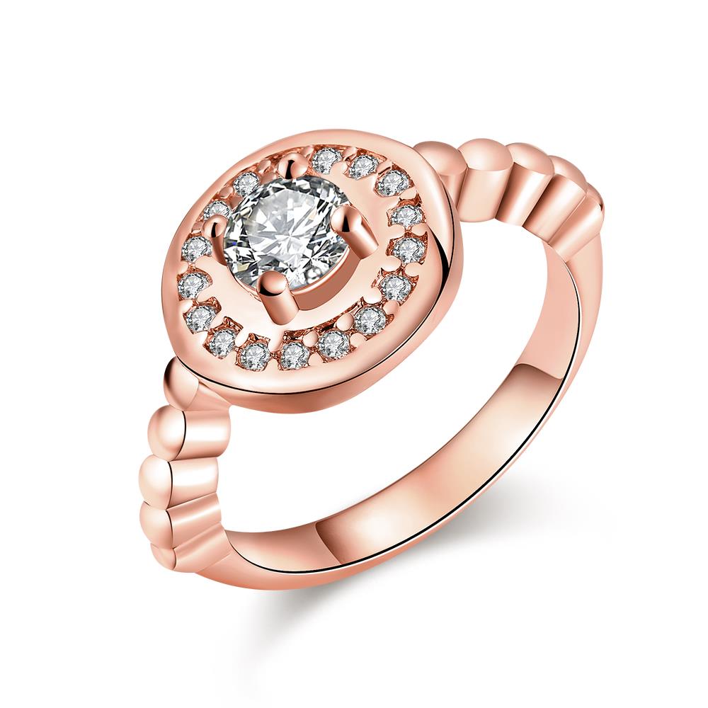 Wholesale Romantic Rose Gold Round White CZ Ring Luxury Full Diamond Fine Jewelry Wedding Anniversary Party for Girlfriend&Wife Gift TGGPR153