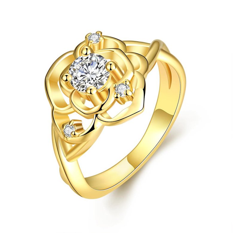 Wholesale Romantic 24K Gold Geometric White CZ Ring Luxury Diamond Fine Jewelry Wedding Anniversary Party for Girlfriend&Wife Gift TGGPR182