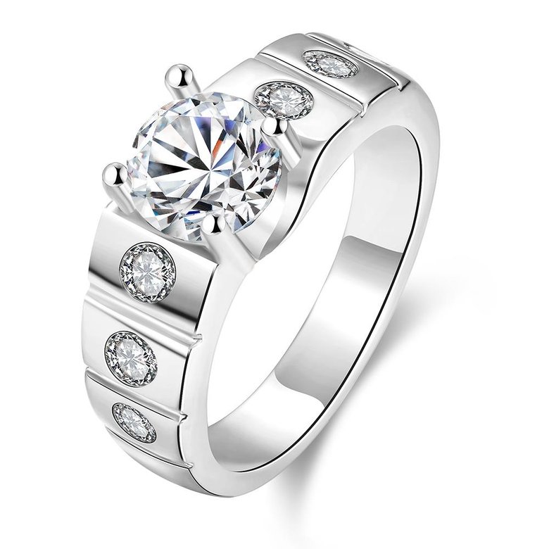 Wholesale Classic Platinum Geometric White CZ Ring for Women Vintage Bridal Round Engagement Ring TGGPR053