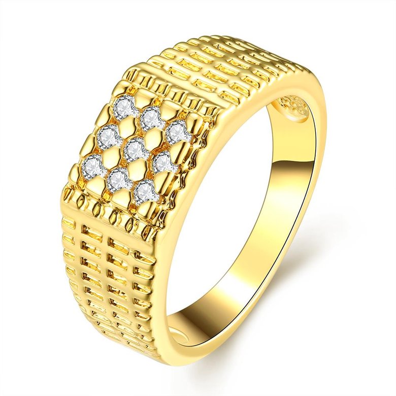 Wholesale Romantic 24K Gold Geometric White CZ Ring Luxury Full Diamond Fine Jewelry Wedding Anniversary Party for Girlfriend&Wife Gift TGGPR150