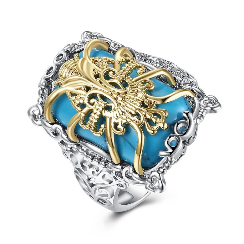 Wholesale Trendy luxury  Bohemian square Natural Stone Kallaite Ring spider silver color for Women Vintage Jewelry for Anniversary Wedding TGNSR040