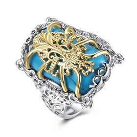 Wholesale Trendy luxury  Bohemian square Natural Stone Kallaite Ring spider silver color for Women Vintage Jewelry for Anniversary Wedding TGNSR040