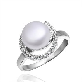Wholesale Fashion Romantic Platinum rings Natural Freshwater Pearl Retro Good Quality Ring For Women wedding ball jewelry Drop Shipping TGPR006