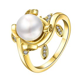 Wholesale Classic 24K Gold Plant White pearl Ring For Women Wedding Party Cute Fine Jewelry Accessories TGPR012