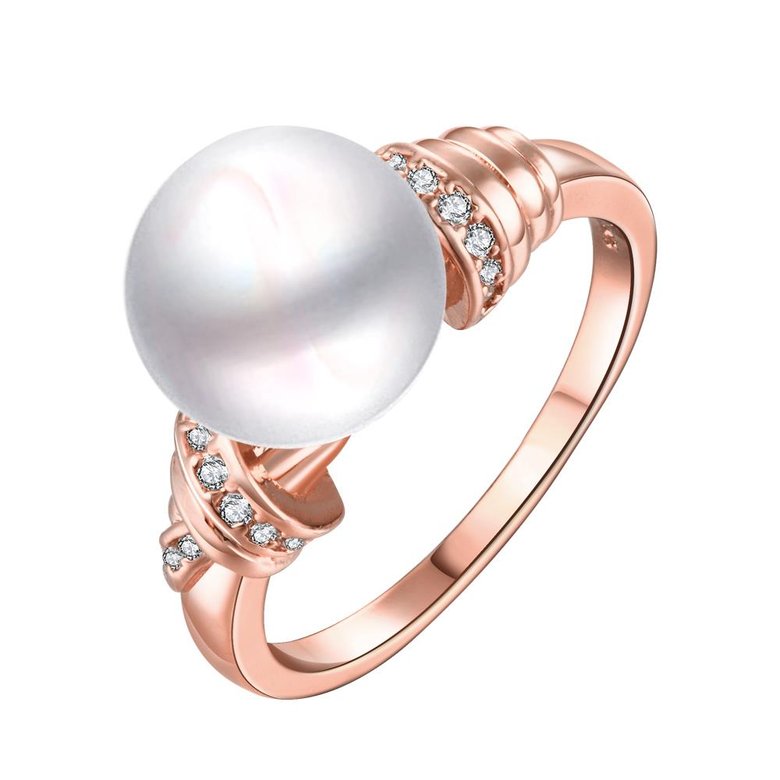 Wholesale Classic Rose Gold Plant White pearl zircon Ring For Women Wedding Party Cute Fine Jewelry Accessories TGPR014