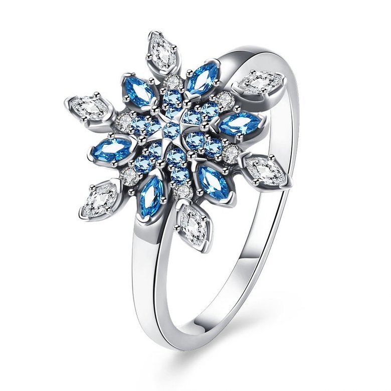 Wholesale Fashion 925 Sterling Silver Snowflake blue CZ Ring For Women Classic Elegant Bridal Wedding Jewelry Engagement Rings TGSLR007