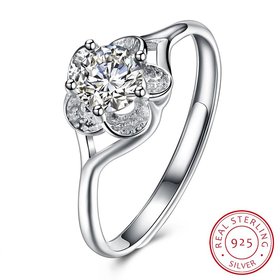 Wholesale Fashion jewelry from China OL Woman Party Wedding Gift Simple White AAA Zircon S925 Sterling Silver resizable flower Ring  TGSLR165