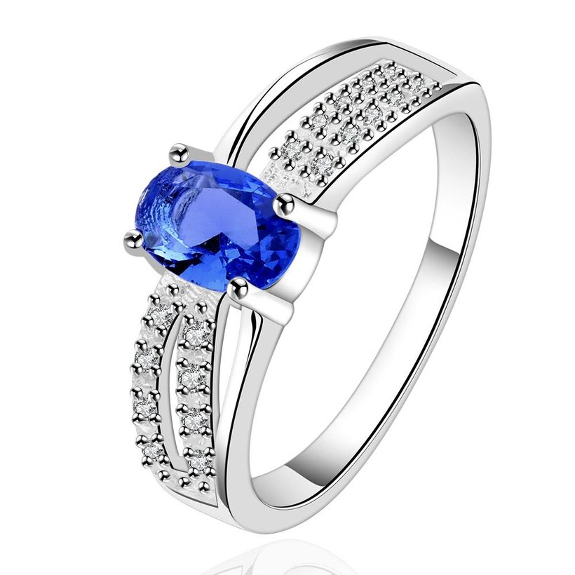 Wholesale Romantic luxury classic Silver Plated Oval blue Zircon Ring for Women Wedding Ring jewelry SPR570
