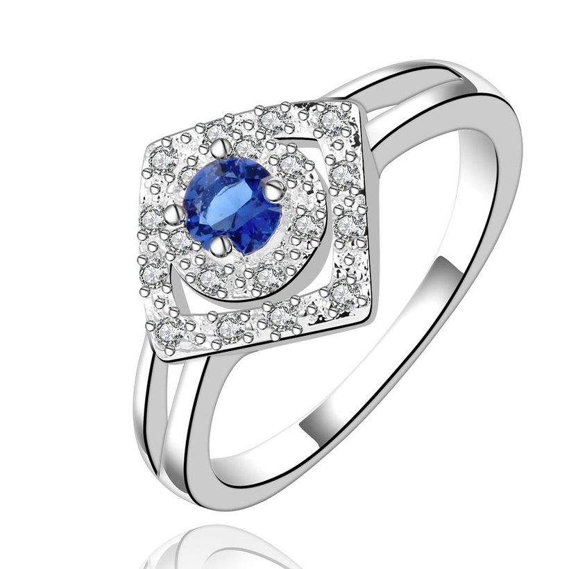 Wholesale Romantic luxury classic Silver Plated Square blue Zircon Ring for Women Wedding Ring SPR571