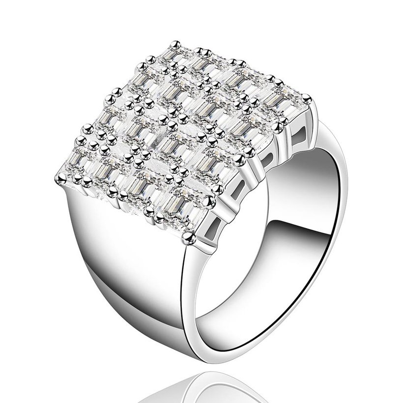 Wholesale New Creative Fashion Luxury Silver Plated Geometric  ablaze Zircon Ring for Women Engagement Wedding Ring SPR572