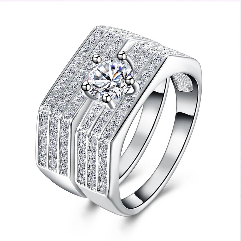 Wholesale Trendy Silver Plated combination hexagon Zircon Ring for Women SPR591