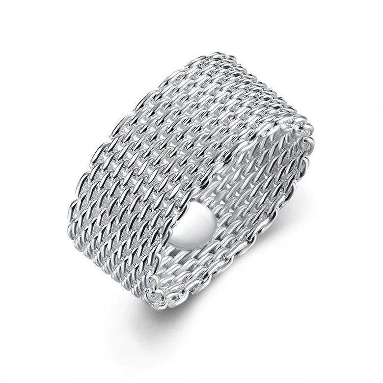 Wholesale Simple Braided Elastic Mesh Ring Watchband  Men Women Rings Silver Color Punk Fashion Jewelry TGSPR088