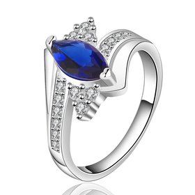 Wholesale New Fashion Women Ring Finger Jewelry Silver Plated Oval blue Cubic Zirconia Ring for Women TGSPR629