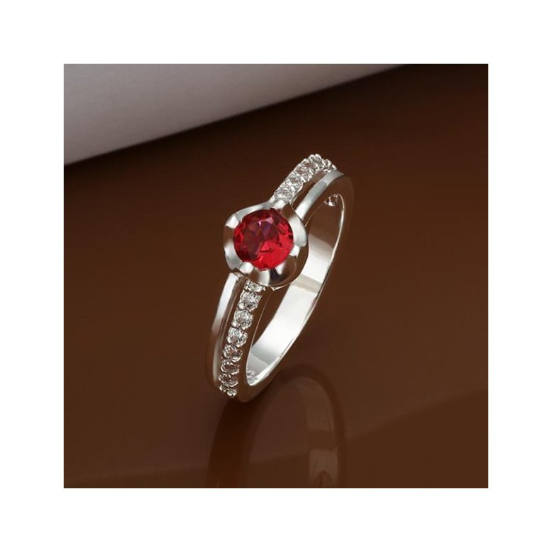 Wholesale Hot selling Red Zircon Stone Rings For Women Vintage Silver Color Engagement Ring  Bridal Wedding Jewelry TGSPR665