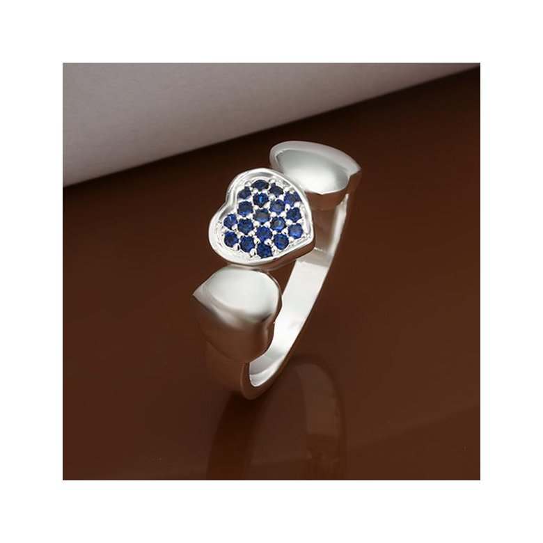 Wholesale Romantic Fashion Women's Rings shinny heart-shaped blue zircon Love Pattern Wedding Valentine's Gift Jewelries Ornaments TGSPR693
