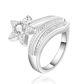 Wholesale Romantic Silver White star Ring for Lady Promotion Shiny Zircon Crystal Banquet Holiday Party Christmas wedding Ring TGSPR106