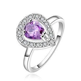 Wholesale New style silver plated rings Luxury Love Heart Ring purple Zircon Drop shipping Jewelry Saint Valentine's Day Girlfriend Gifts TGSPR346