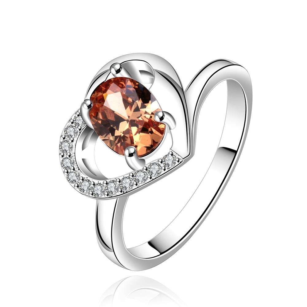 Wholesale Classic Popular Mother's Day Gift orange Zircon Heart Ring Silver plated Fashion Love Heart Rings For Women Wedding Fine Jewelry TGSPR583