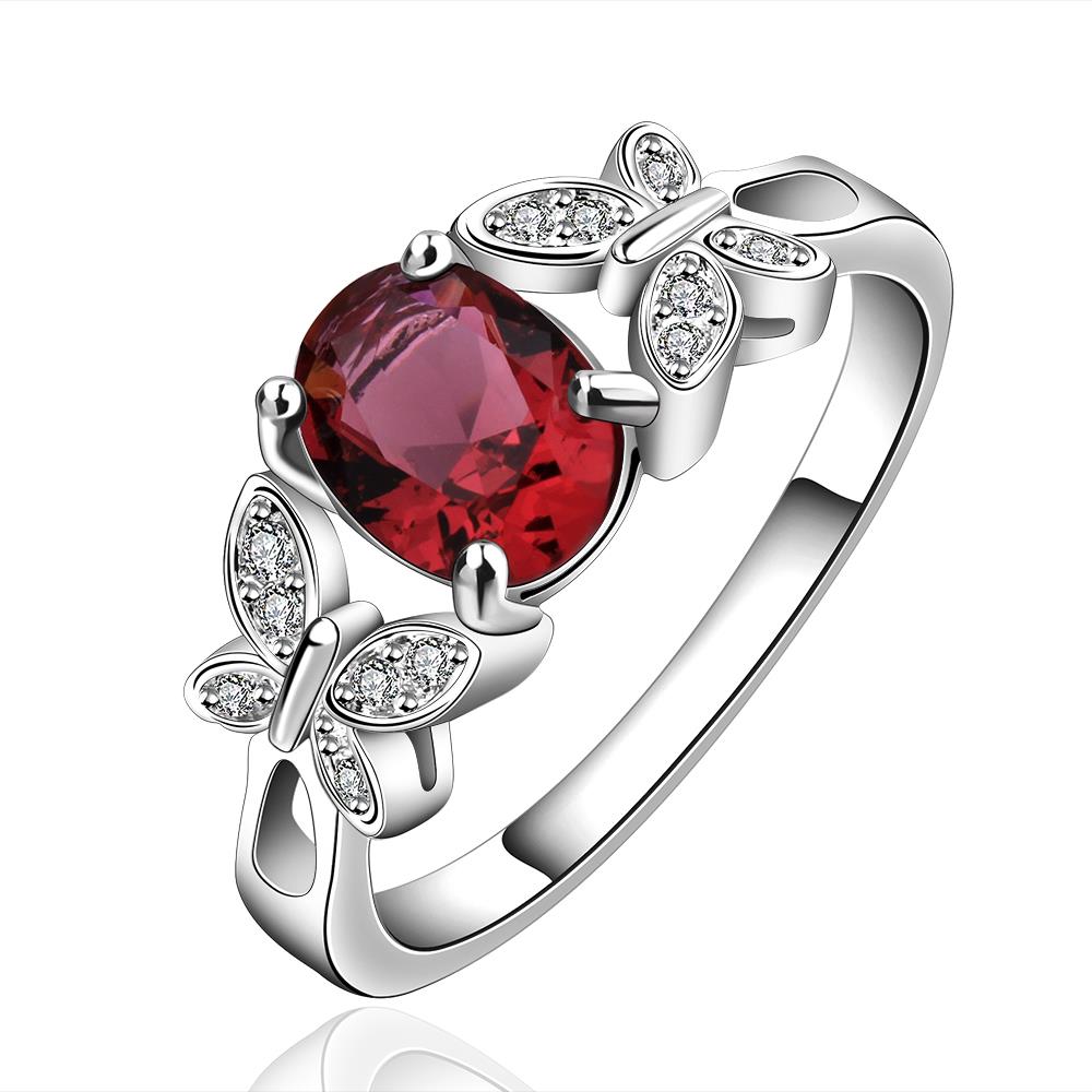 Wholesale Red Zircon Stone butterfly Rings For Women Vintage Silver Color Promise Love Engagement Ring Luxury Bridal Wedding Jewelry TGSPR652