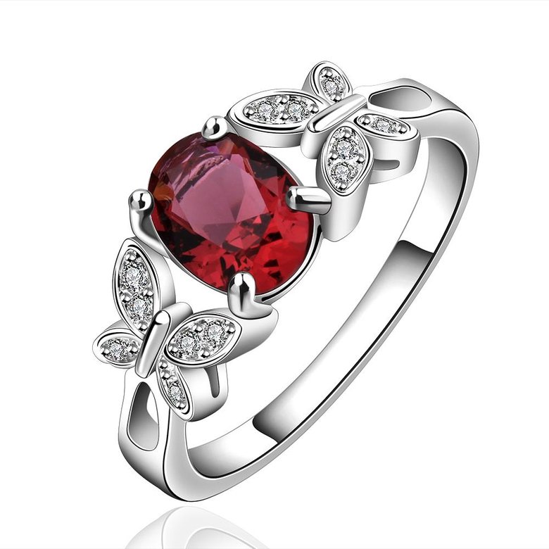 Wholesale Red Zircon Stone butterfly Rings For Women Vintage Silver Color Promise Love Engagement Ring Luxury Bridal Wedding Jewelry TGSPR652