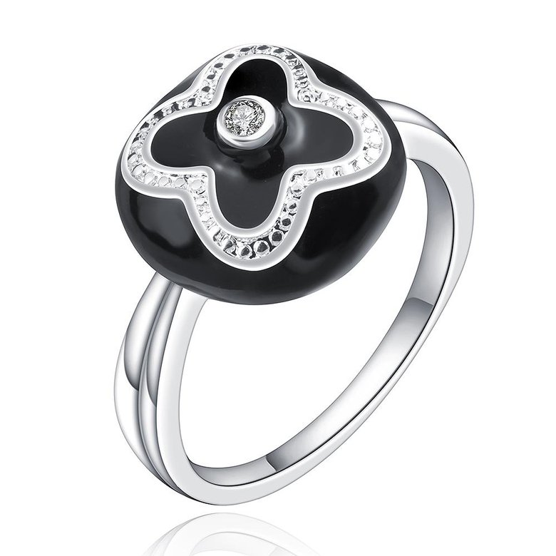 Wholesale Punk Style Personality Exaggeration European Lovers' Black White Color Oiled flower Ring Jewelry TGSPR667