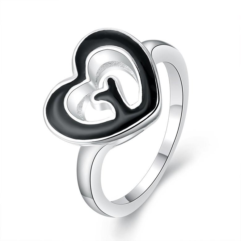 Wholesale Romantic Punk Style Personality Exaggeration European Lovers' Black White Color Oiled heart Ring Jewelry TGSPR705
