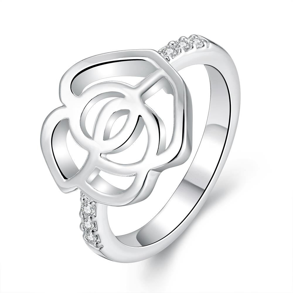 Wholesale New Design Hollow Rose Flower Finger Rings for Women Silver Wedding engagement party jewelry Ring Gift TGSPR029