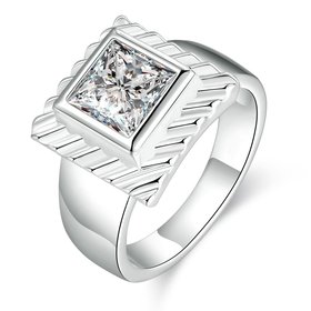 Wholesale Gorgeous Halo Wide Rings For Men Silver Filled square CZ Rhinestone Stone Rings For Wedding Price TGSPR133