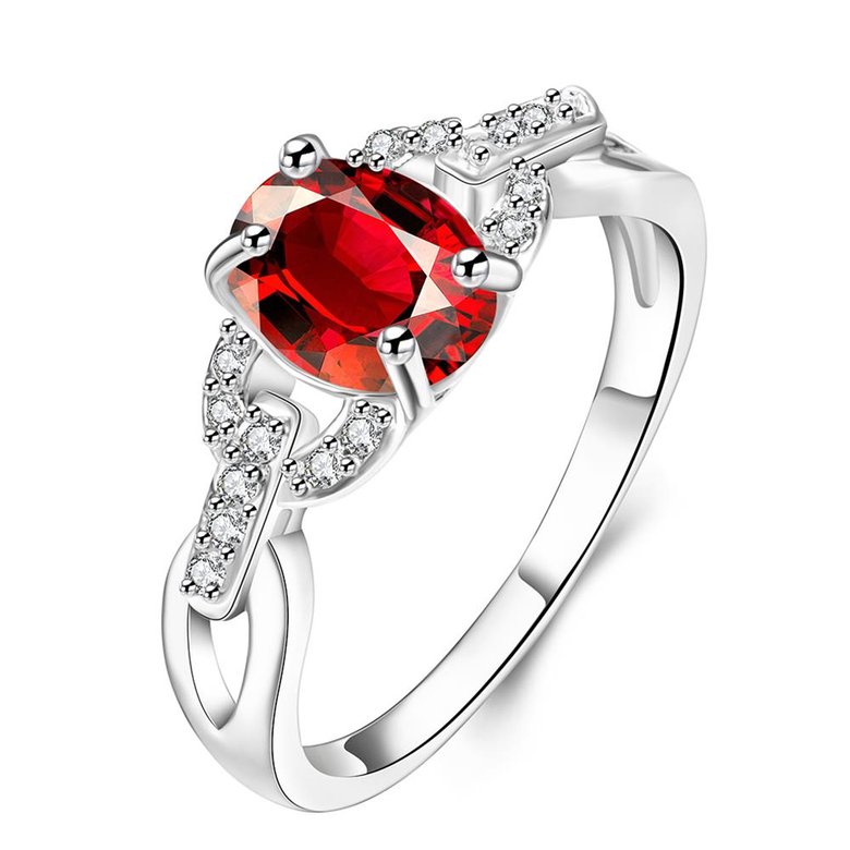 Wholesale silver plated rings from China for Lady Romantic oval Shiny red Zircon Banquet Holiday Party wedding jewelry TGSPR228