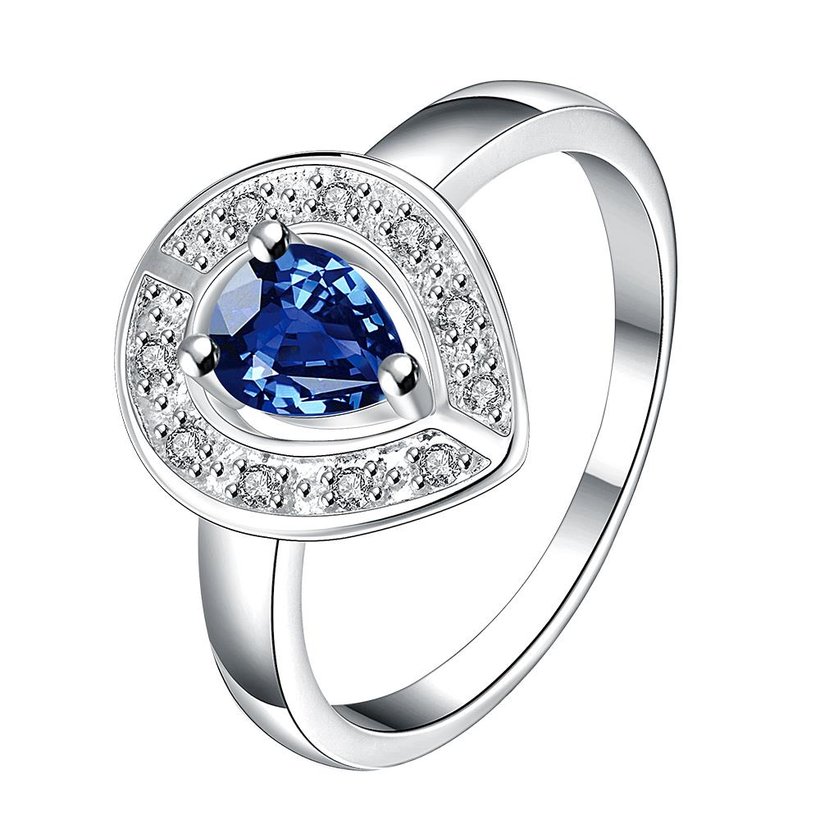 Wholesale Romantic Elegant drops of blue CZ hearted Ring Wedding Engagement Rings For Women blue Quartz Diamond Ring  TGSPR009