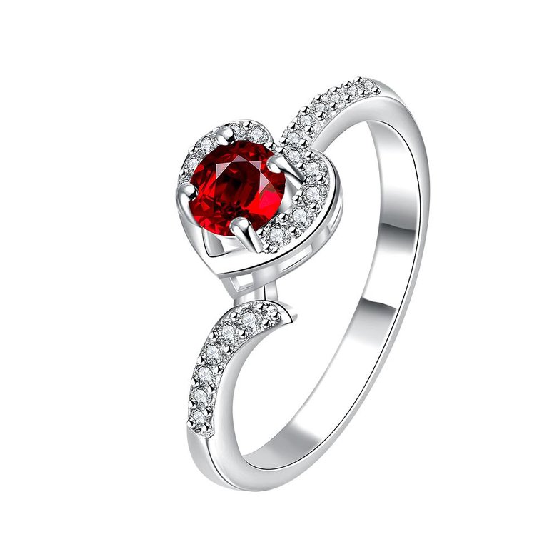 Wholesale New style silver plated rings Luxury Love Heart Ring Red Zircon Drop shipping Jewelry Saint Valentine's Day Girlfriend Gifts TGSPR344