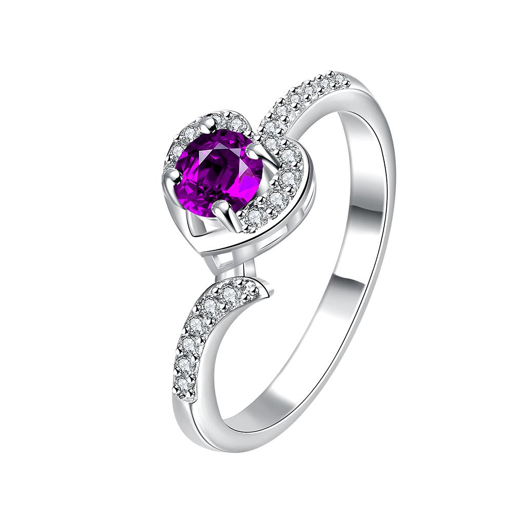 Wholesale New style silver plated rings Luxury Love Heart Ring purple Zircon Drop shipping Jewelry Saint Valentine's Day Girlfriend Gifts TGSPR352