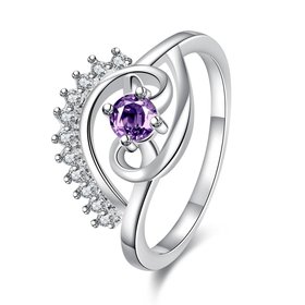 Wholesale Cute Female Girls purple Round Wedding Ring Silver Color CZ Stone Ring Promise Engagement Rings party For Women TGSPR644