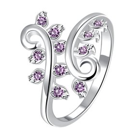 Wholesale Wedding Crystal Silver Color Rings Vine Leaf Design Engagement purple  Zircon Ring Fashion Bijoux For Women Ladies Jewelry Gifts TGSPR708