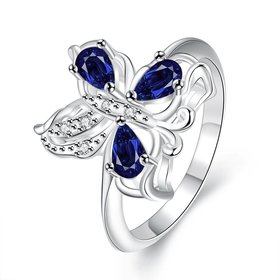 Wholesale Hot sale rings from China for Lady Promotion Shiny blue Zircon butterfly rings Banquet Holiday Party Christmas wedding jewelry TGSPR137