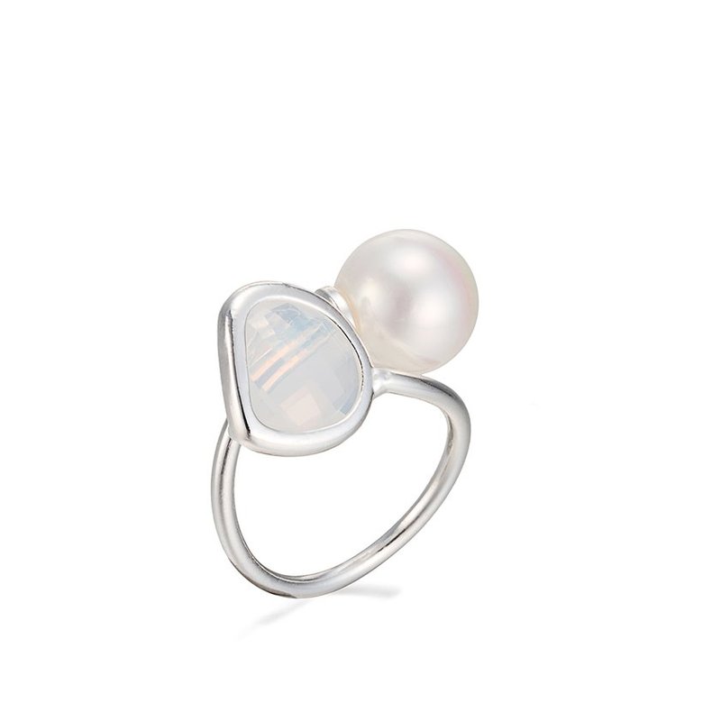 Wholesale Classic Imitation Pearls Ring Interlaced Rings Wedding Ring Silver plated Jewelry for Women Gift TGSPR340