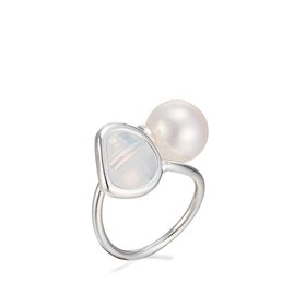 Wholesale Classic Imitation Pearls Ring Interlaced Rings Wedding Ring Silver plated Jewelry for Women Gift TGSPR340