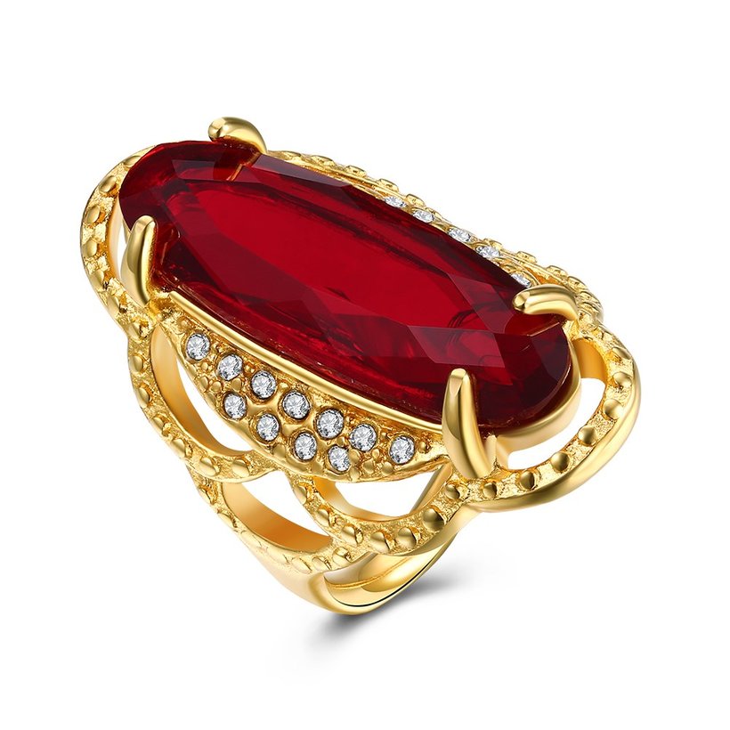 Wholesale Hot sale men Jewelry High polished gold tainless Steel Rings  Charm big oval red Rhinestone Best gift TGSTR005